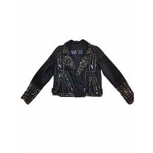 Custom Studded Leather Jacket Prodigy Back Patch Punk Moto Size M